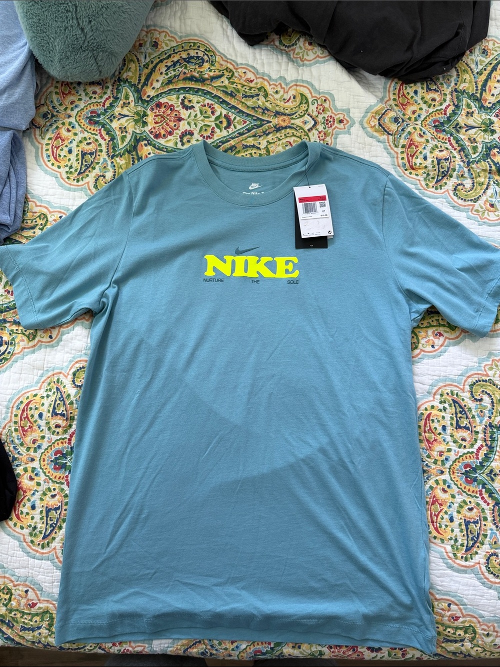 Nike Teal Short Sleeve Tee with Neon Yellow Logo
